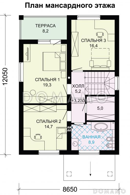 Проект небольшого дома с гаражом / План мансардного этажа