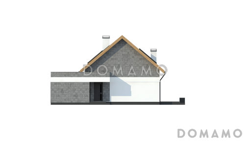 Проект одноэтажного мансардного дома из кирпича с кабинетом, изолированной кухней и гаражом / Фасад 4