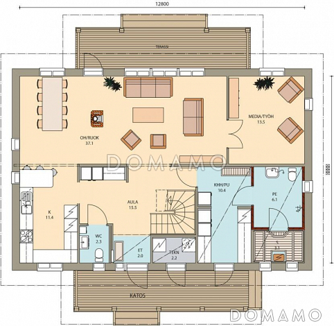 Проект двухэтажного каркасного дома до 250 м.кв. / План 1 этажа