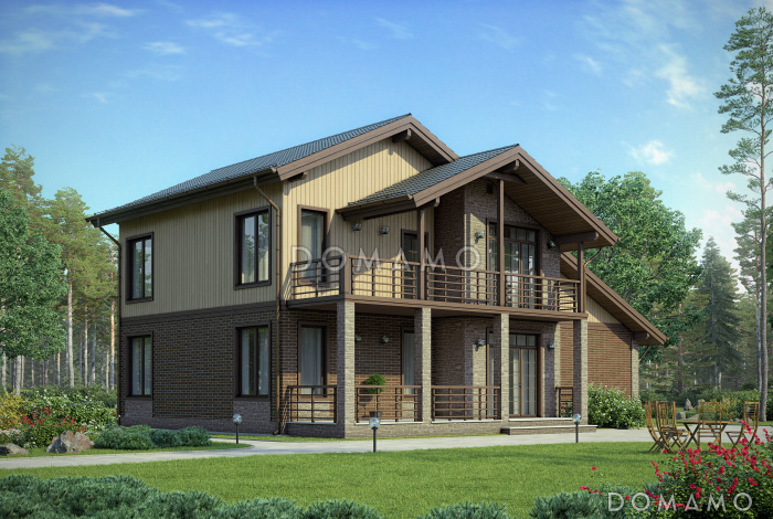 Проект дома с двумя балконами на мансардном этаже