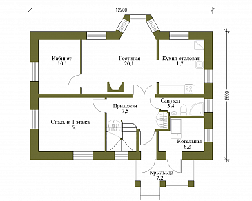 Проект дома по технологии ЛСТК с мансардой в европейском стиле / План 1 этажа