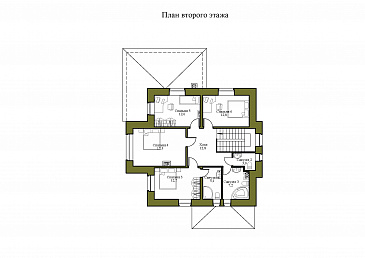 Проект двухэтажного дома из кирпича с двумя каминами на большой террасе и в гостиной / План 2 этажа