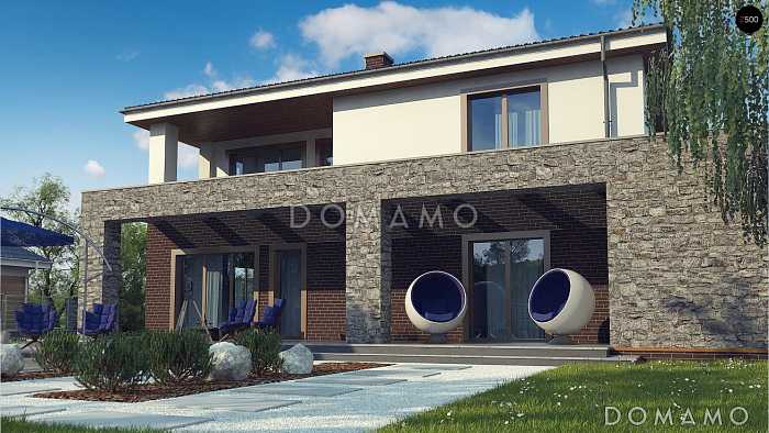 Проект двухэтажного дома с подвалом, гаражом, двумя спальнями на первом этаже, мастер-спальней на втором этаже