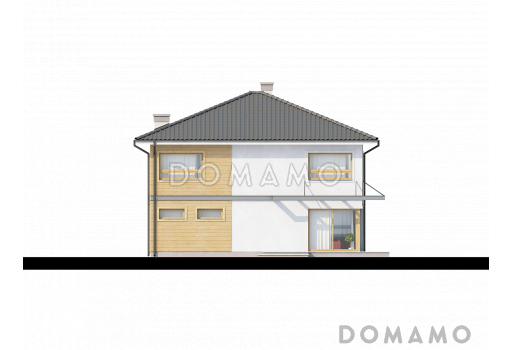 Проект двухэтажного дома из газобетона с четырьмя спальнями и удлинённым двухместным гаражом / Фасад 1