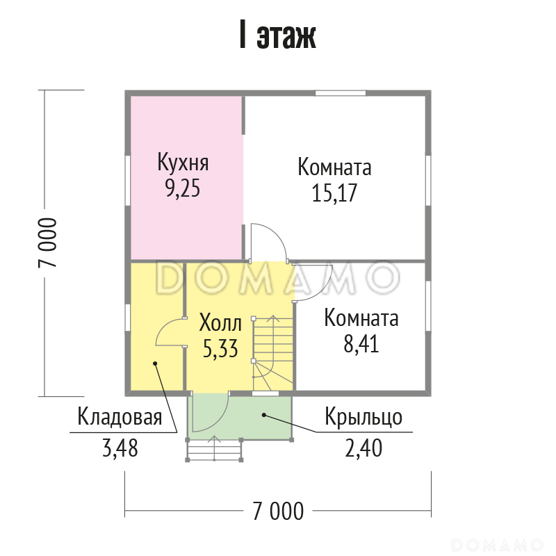 Проект простого дома из клееного бревна / План 1 этажа