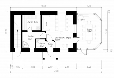 Проект бани с верандой и гостевой комнатой / План 1 этажа