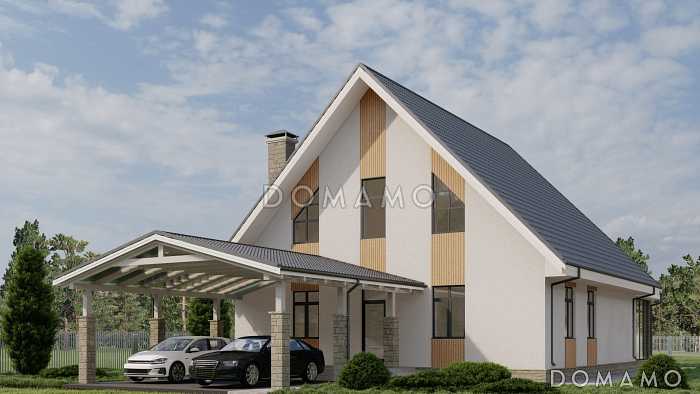 Проект одноэтажного кирпичного дома с мансардой, вторым светом и крытой террасой