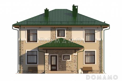 Проект двухцветного коттеджа из SIP с двумя гардеробными и большим крыльцом / Фасад 2