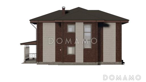 Проект двухэтажного дома с крытой террасой, тремя спальнями и гардеробными / Фасад 2