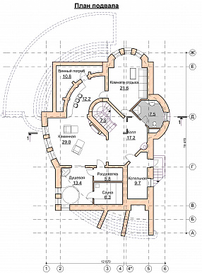Проект современного дома с мансардным и цокольным этажом / План цокольного этажа