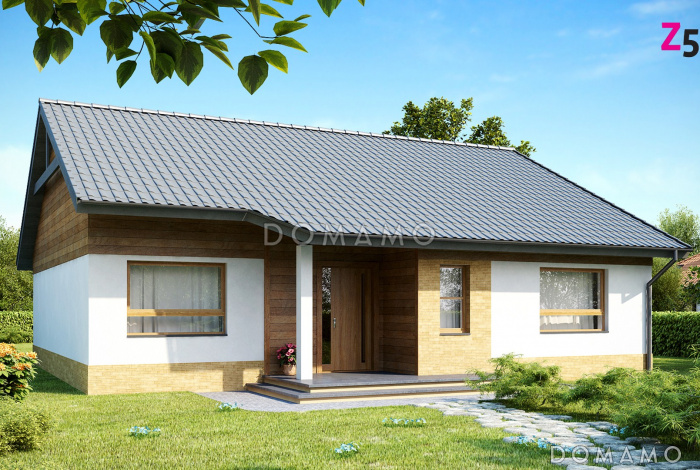 Проект простого компактного одноэтажного дома из газобетона с тремя спальнями