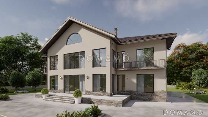 Проект дома сложной формы с 5 спальнями, кабинетом и большим холлом со вторым светом