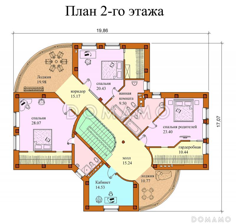Проект двухэтажного дома с бильярдной и тренажерным залом на цокольном этаже / План 2 этажа