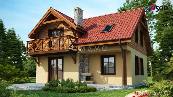 Проект компактного одноэтажного мансардного дома из газобетона квадратной формы с барбекю на террасе