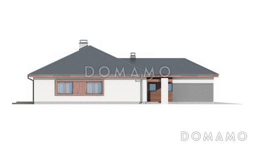 Проект удобного одноэтажного дома из кирпича с тремя спальнями, кабинетом и фронтальным гаражом / Фасад 2