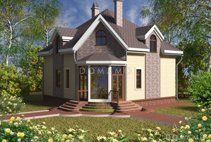 Проект необычного дома с крыльцом на углу
