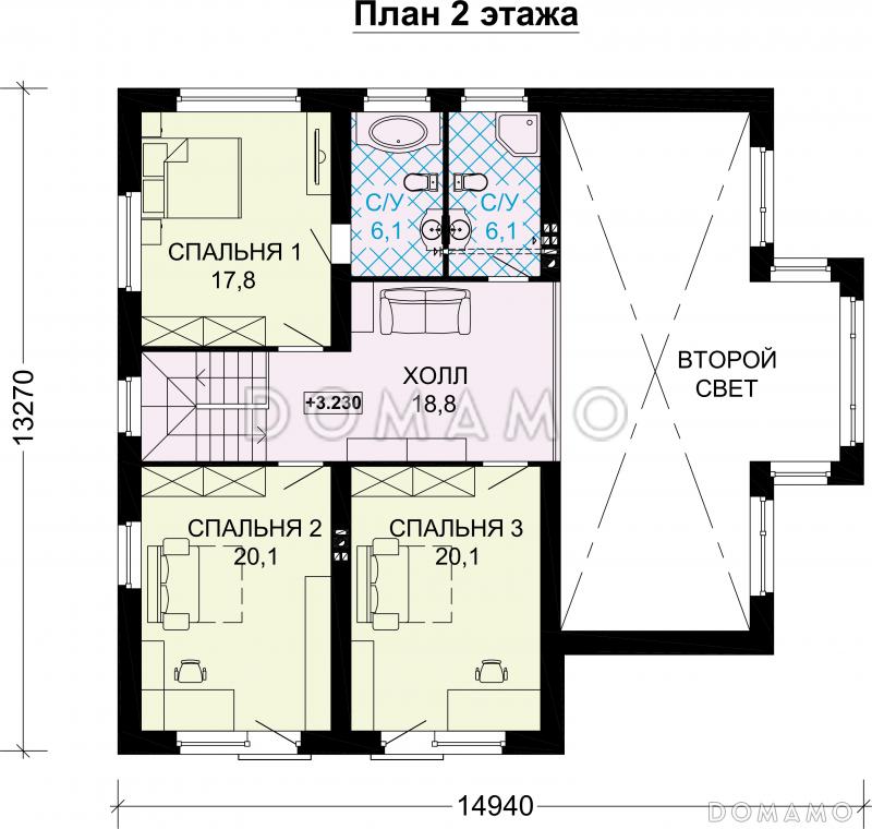 Проект дома из СИП панелей с панорамными окнами и натуральной черепицей / План мансардного этажа