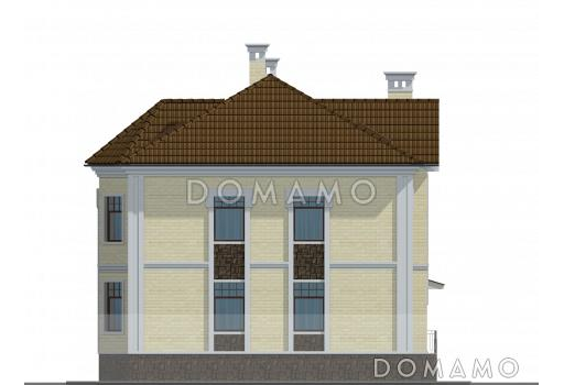 Проект двухэтажного коттеджа с четырехскатной кровлей / Фасад 1