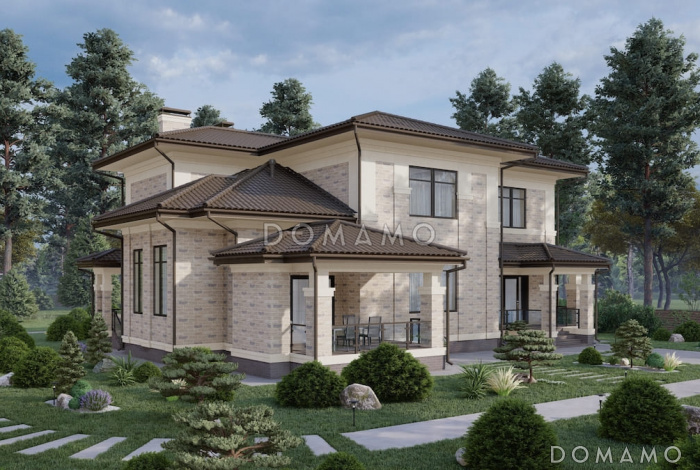 Проект большого дома с 5 спальнями, кабинетом и просторной гостиной