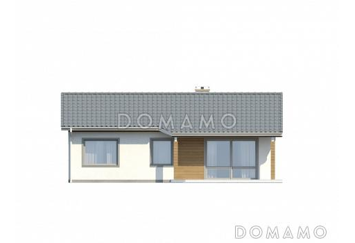 Проект компактного одноэтажного дома из газобетона с тремя спальнями и небольшой крытой террасой / Фасад 4