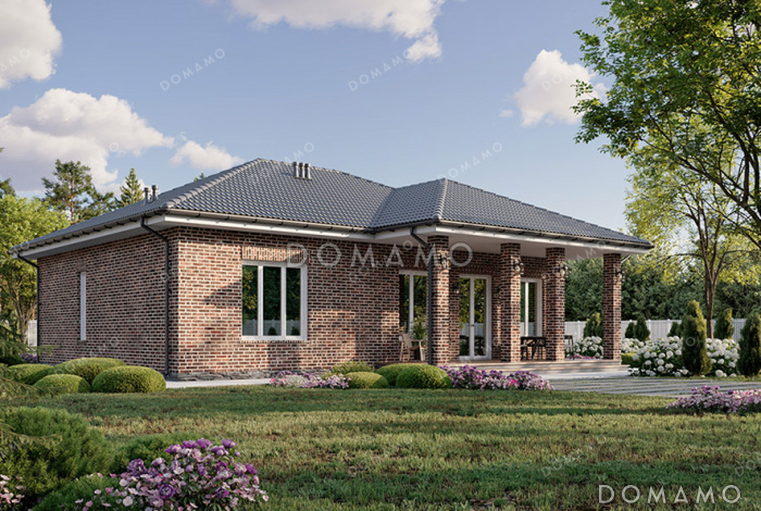 Проект одноэтажного дома с тремя спальнями, сауной и местами для хранения