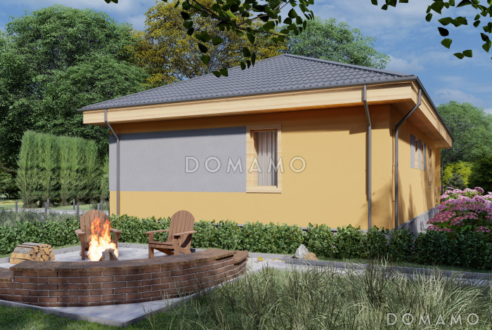 Проект одноэтажного каркасного дома с большой террасой и двумя спальнями