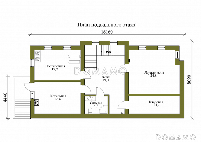 Проект двухэтажного дома в стиле фахверк с подвалом и лаундж-зоной / План цокольного этажа