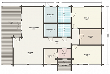 Проект одноэтажного дома из клееного бруса с отдельным входом в котельную / План 1 этажа