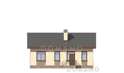 Проект дома по технологии ЛСТК с крыльцом со ступеньками, двумя спальнями, гостиной с кухней-столовой / Фасад 1