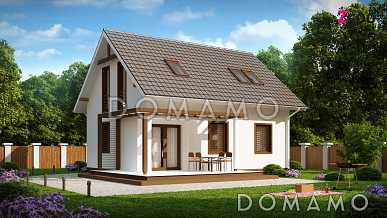 Проект компактного одноэтажного мансардного дома из газобетона с кабинетом на первом этаже и тремя спальнями на мансарде