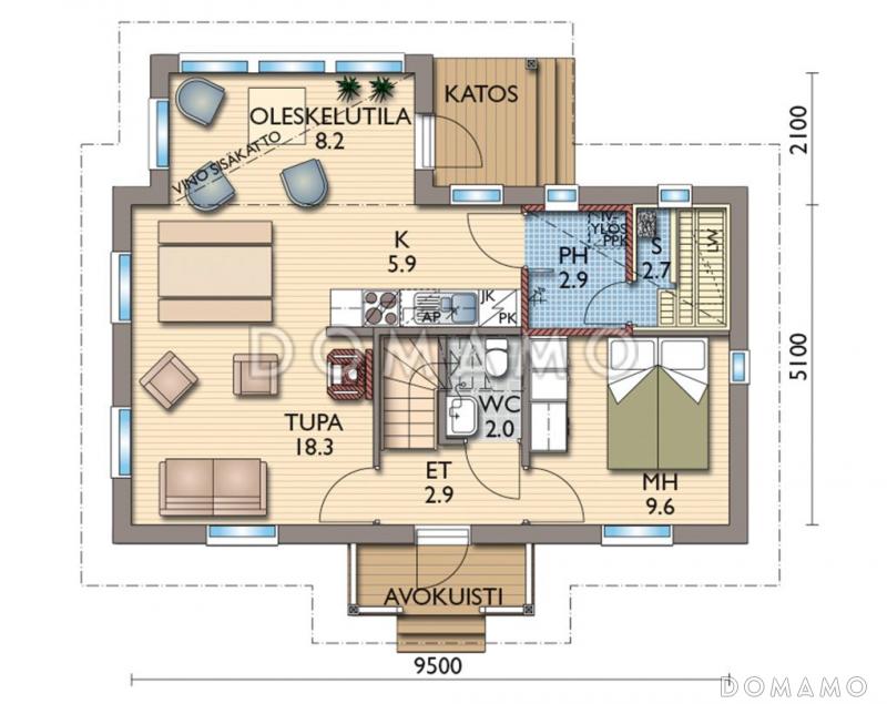 Проект каркасной сауны с верандой / План 1 этажа