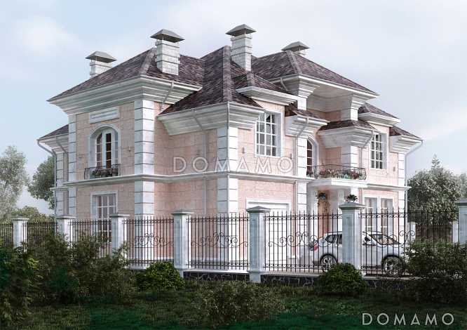 Проект особняка в классическом стиле с 5 спальнями, гаражом и открытой террасой