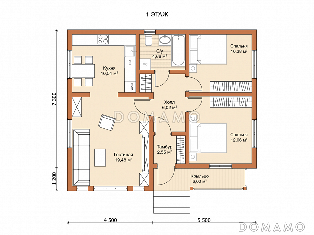 Каркасный дом "Местраль" / План 1 этажа