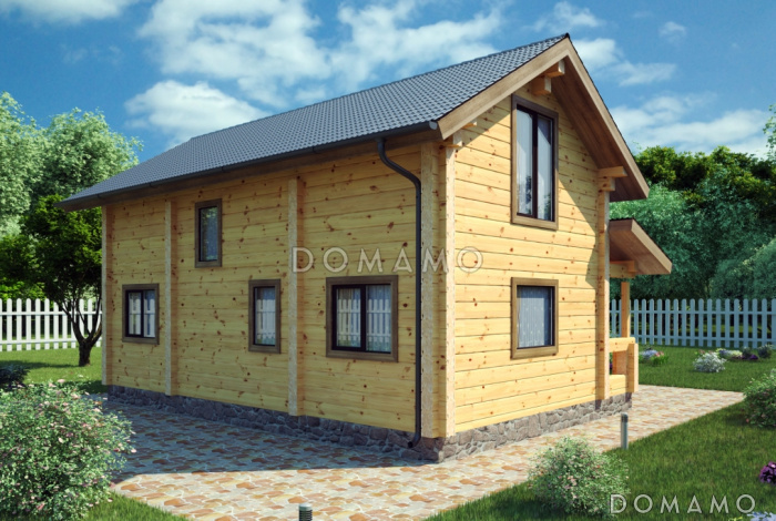 Проект уютного дома из клееного бруса с двумя просторными спальнями на мансардном этаже