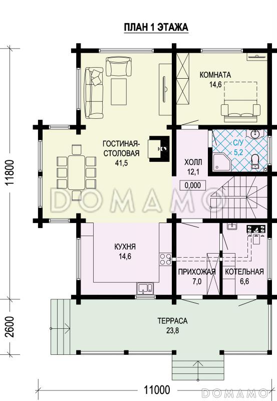 Проект просторного двухэтажного дома с балконами и вторым светом / План 1 этажа