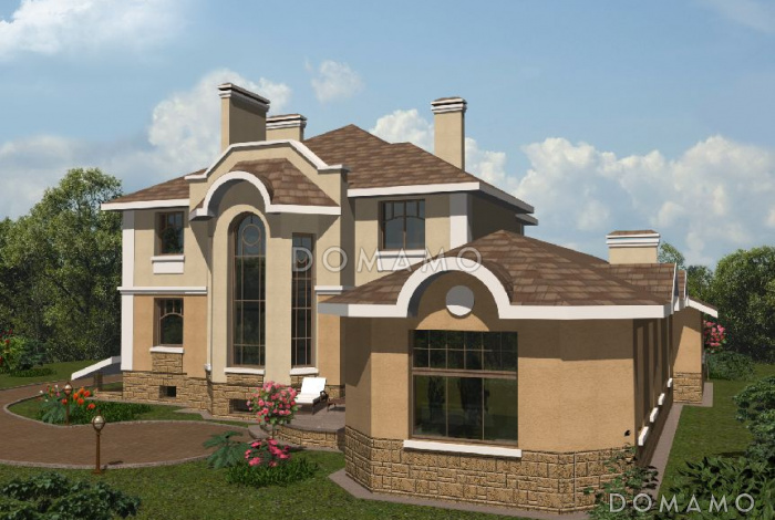 Проект дома с гаражом на два автомобиля, бассейном и небольшой террасой