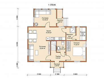Каркасный дом "Шере" / План 1 этажа