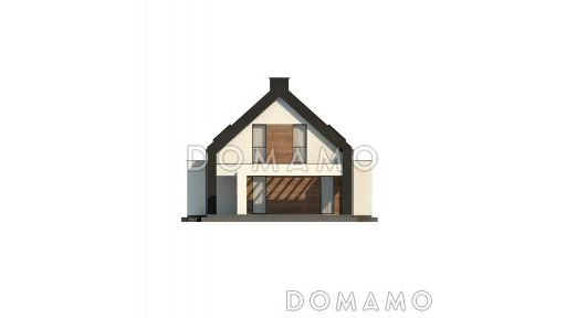 Проект удобного современного одноэтажного мансардного дома из кирпича с гаражом и тремя спальнями на мансарде / Фасад 3