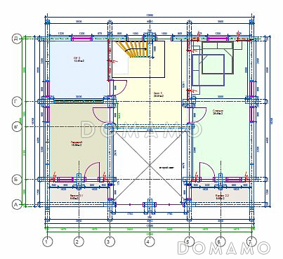 Проект дома из клееного бруса с гаражом на 2 машины / План мансардного этажа