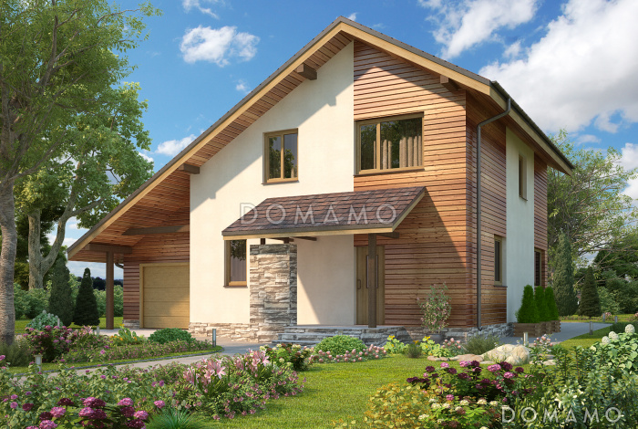 Проект загородного дома с мансардой и гаражом для двух автомобилей