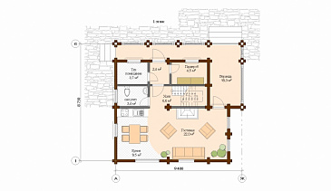 Проект дома из клееного бруса с многощипцовой крышей / План 1 этажа