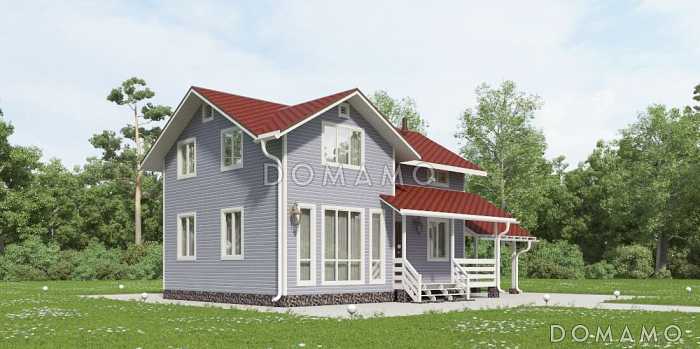 Проект дома из бруса с  тремя отдельными комнатами на втором этаже