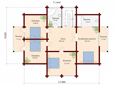 Проект двухэтажного дома из клееного бруса с удобной планировкой / План мансардного этажа