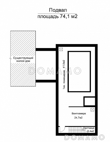Проект помещения бассейна пристроенного к существующему жилому дому / План цокольного этажа