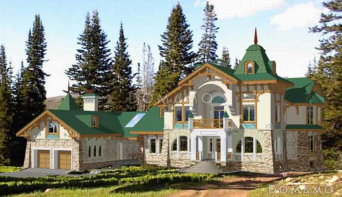 Проект просторного коттеджа с гаражом и хоз блоком