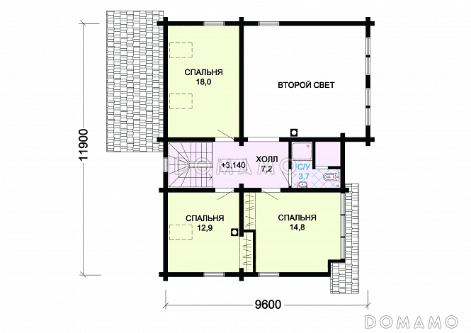 Проект деревянного дома с просторными кладовыми на цокольном этаже / План мансардного этажа