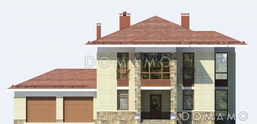 проект двухэтажного дома с большой гостинной и гаражом на две машины / Фасад 1