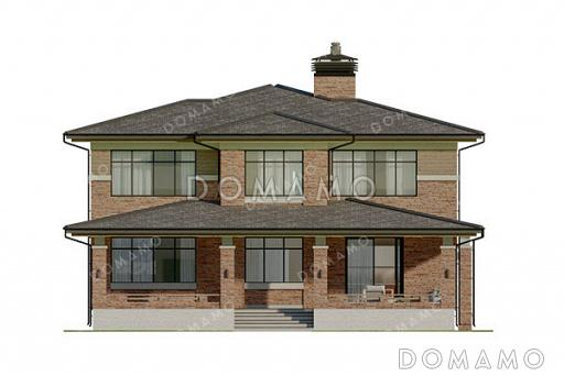 Проект двухэтажного дома с подвалом в стиле Райта / Фасад 3