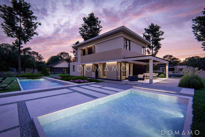 Проект двухэтажного дома из кирпича с сауной, адаптированный для сейсмозоны