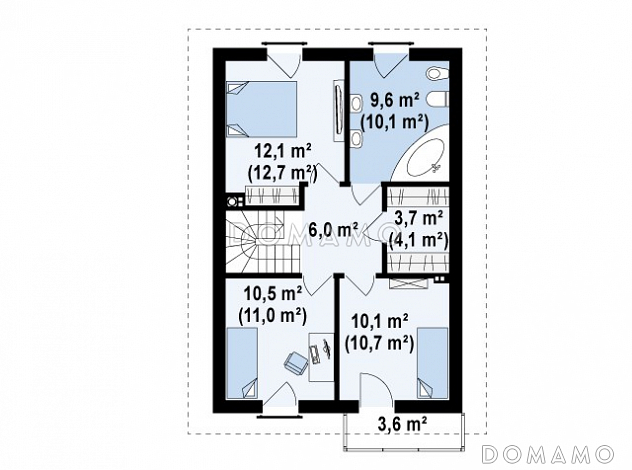 Проект одноэтажного мансардного дома из газобетона с кабинетом и с высокой аттиковой стеной для каркасного строительства / План мансардного этажа
